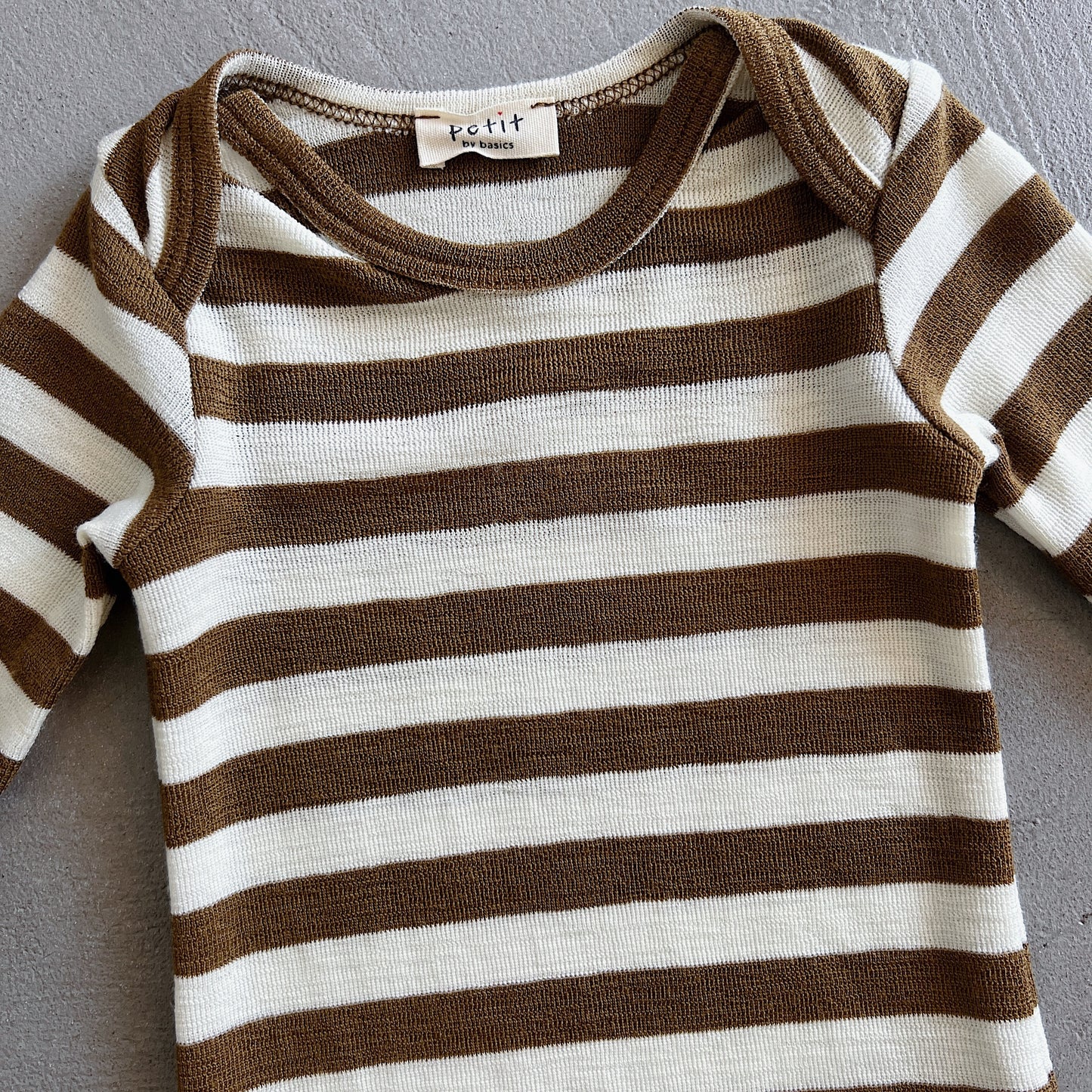 Merino Wool Playsuit in Raw White/Bronze Stripe