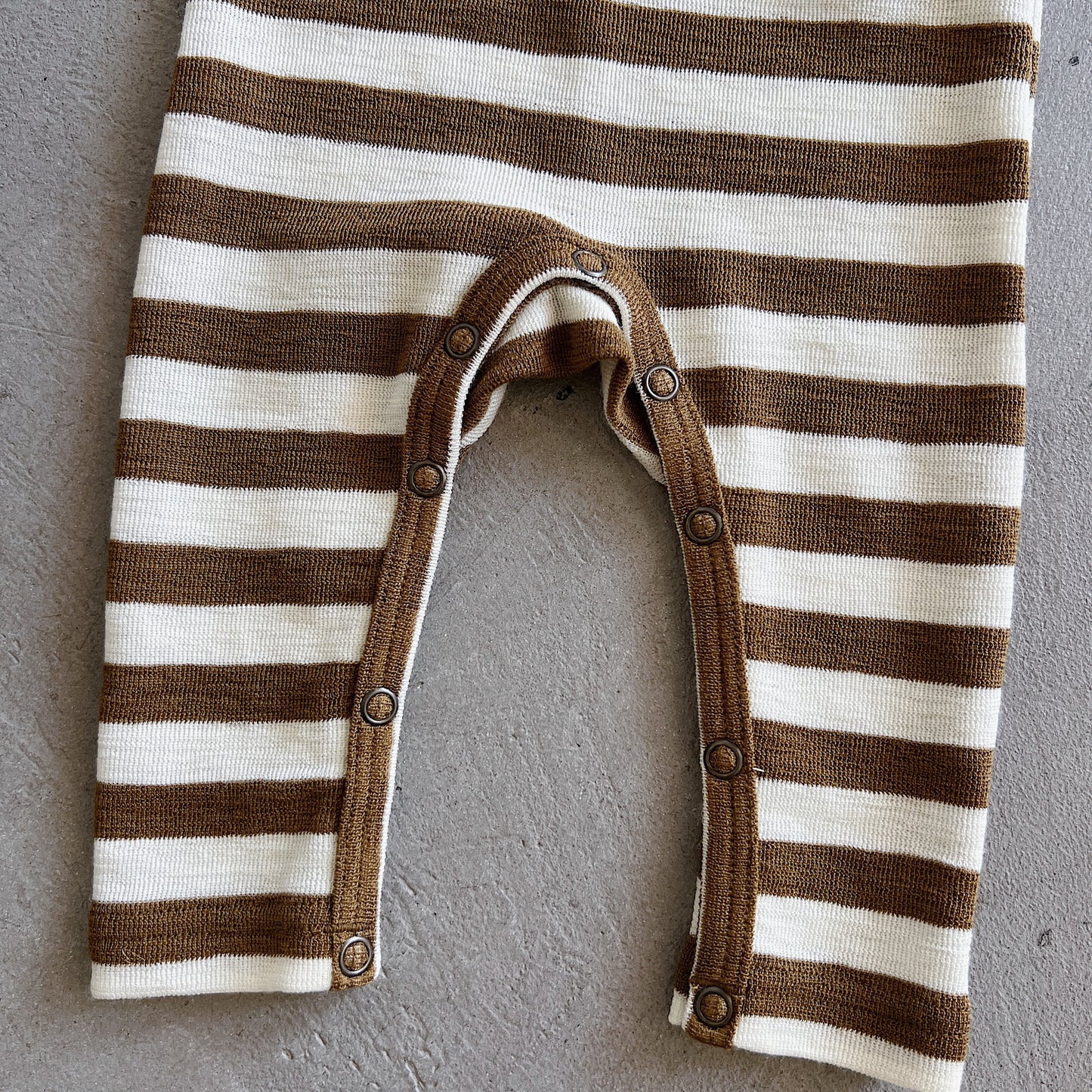 Merino Wool Playsuit in Raw White/Bronze Stripe