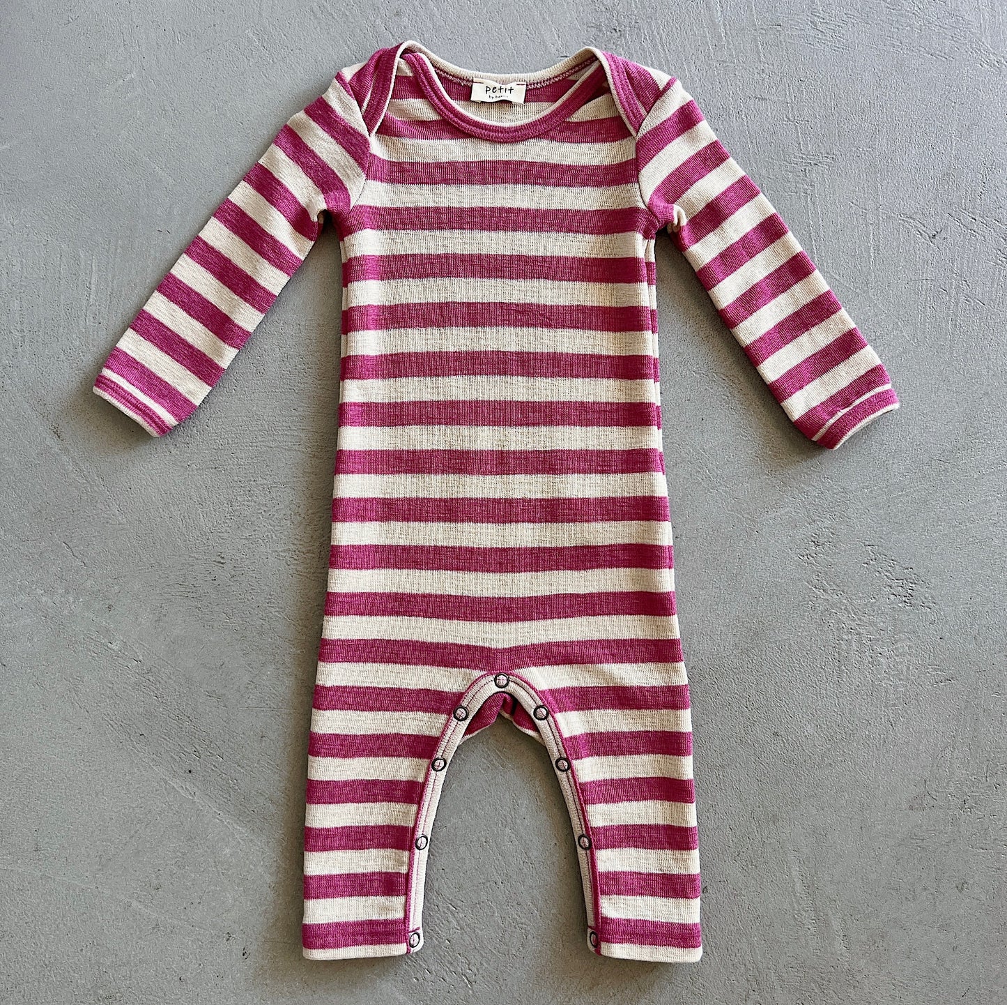 Merino Wool Playsuit in Almond Milk/Camelia Melange Stripe