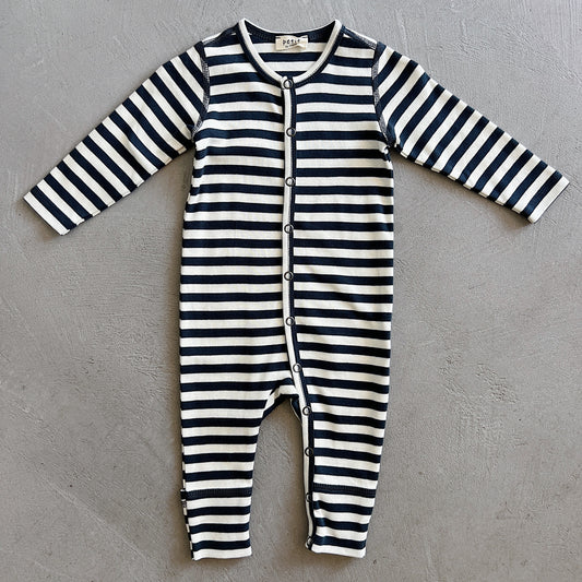 Cotton Playsuit in Raw White/Charcoal Stripe