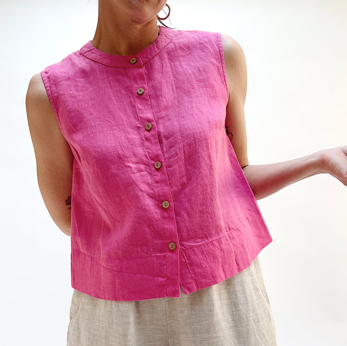 Button Front Tank in Magenta