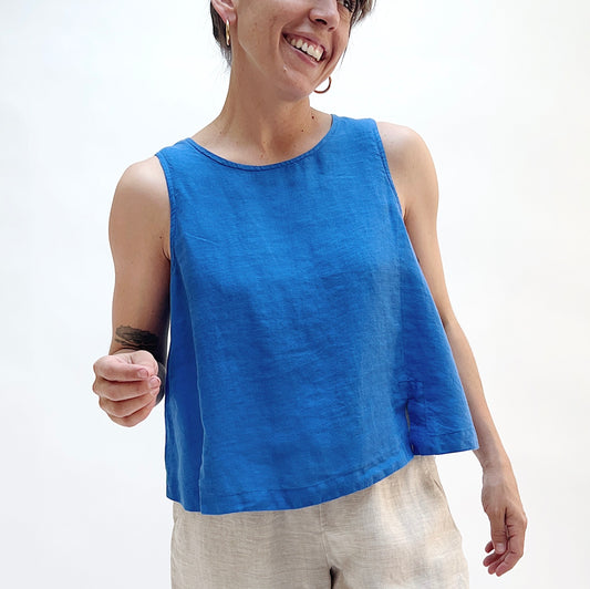 Button Back Tank in Flax Flower