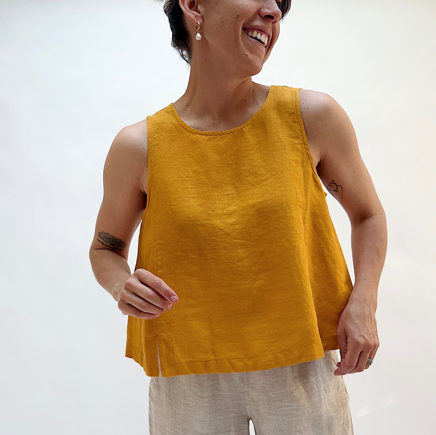 Button Back Tank in Turmeric