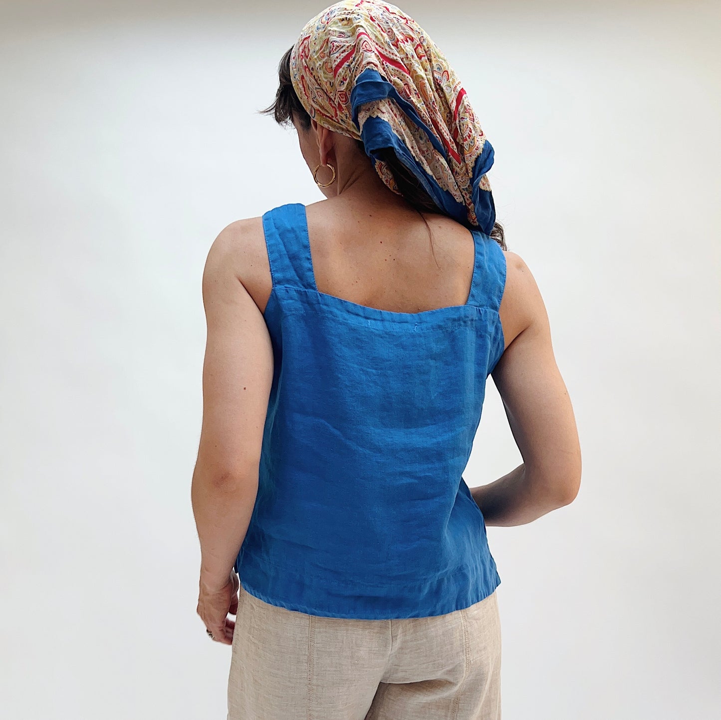 Square Neck Linen Tank in Vivid Blue