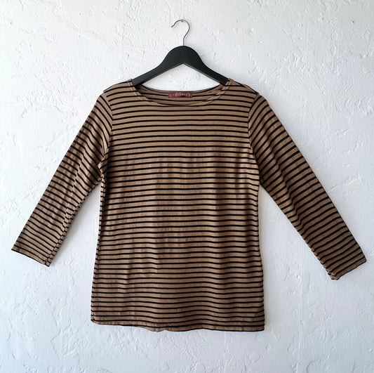 3/4 Sleeve Boatneck Tee Shirt in Coconut Stripe