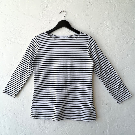 3/4 Sleeve Boatneck Tee Shirt in White Stripes