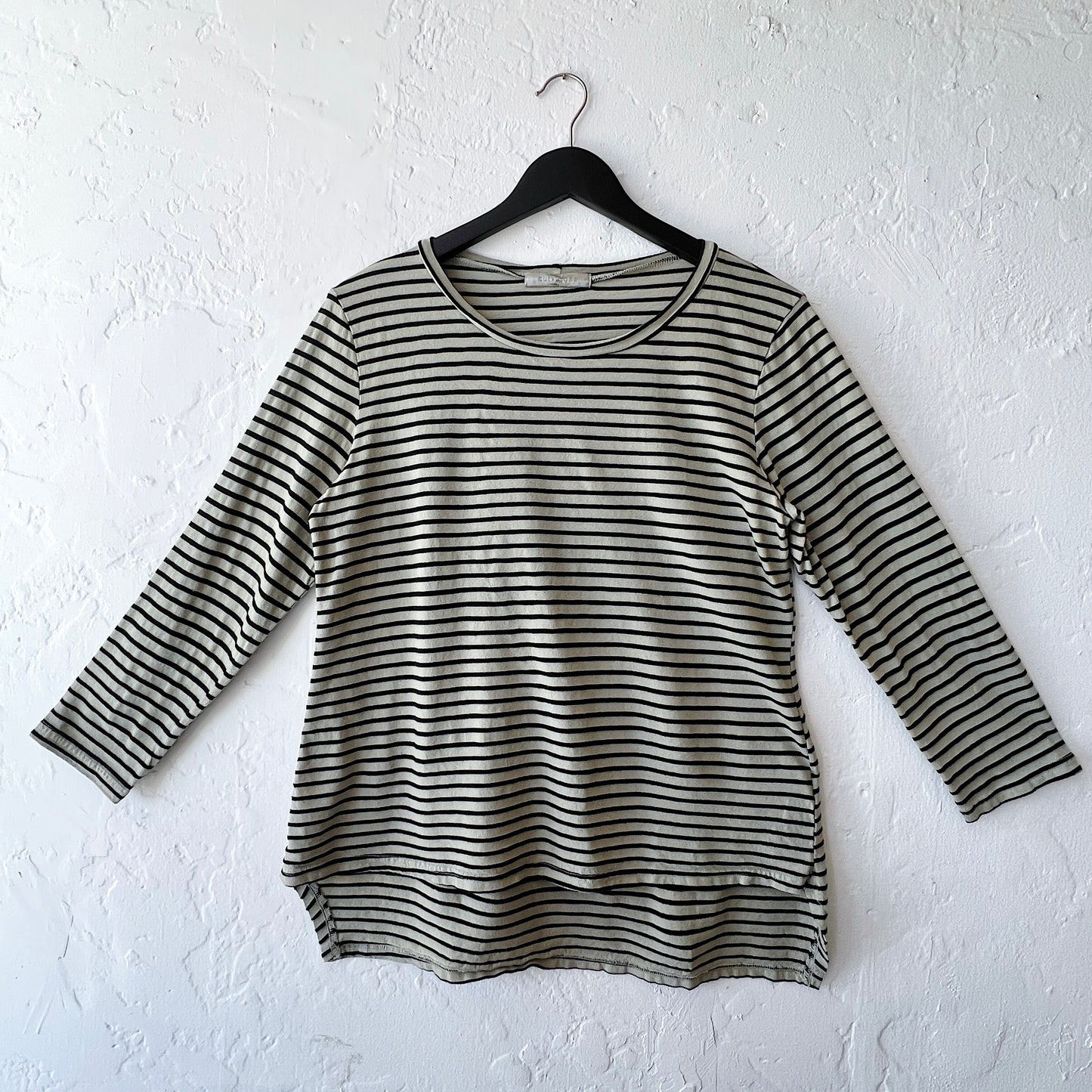 High Low Long Sleeve Shirt in Balsam Green Stripes