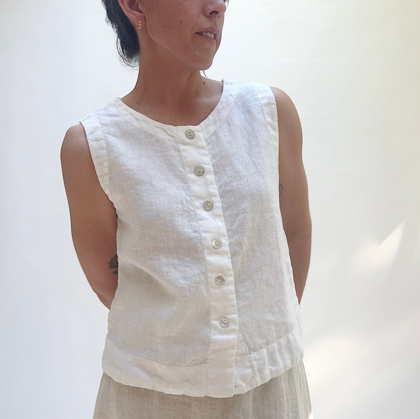 Linen Button Down Tank in White