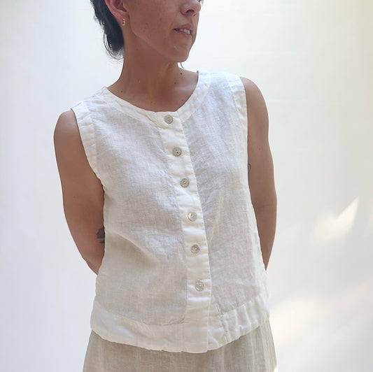 Linen Button Down Tank in White