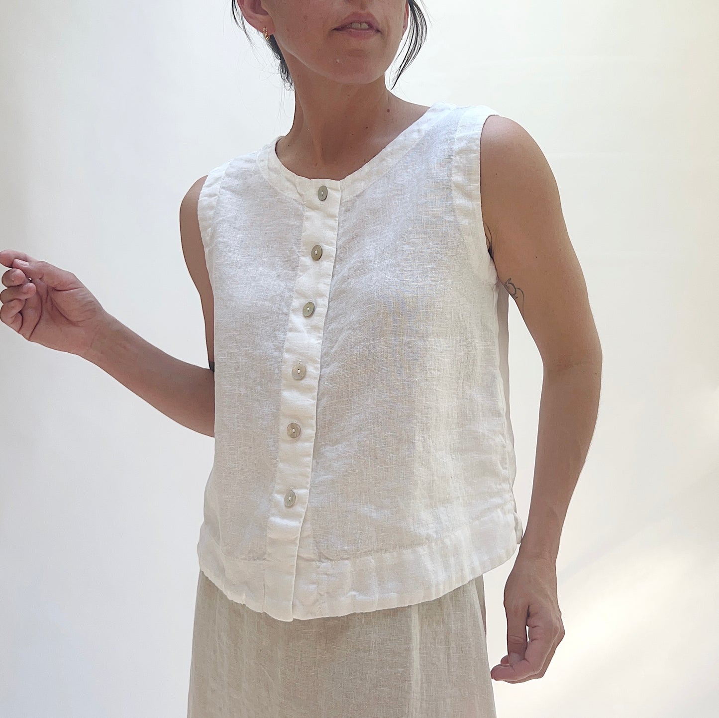 Linen Button Down Tank in White