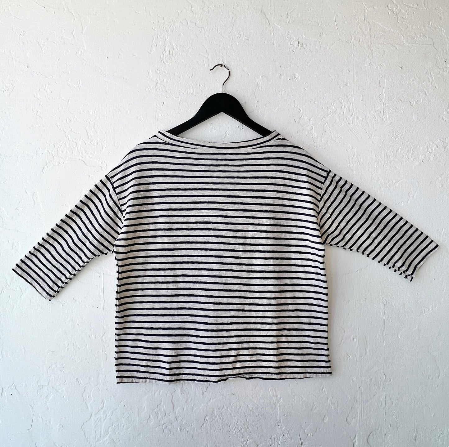 Mock Boatneck Tee in Jicama & Navy Stripe