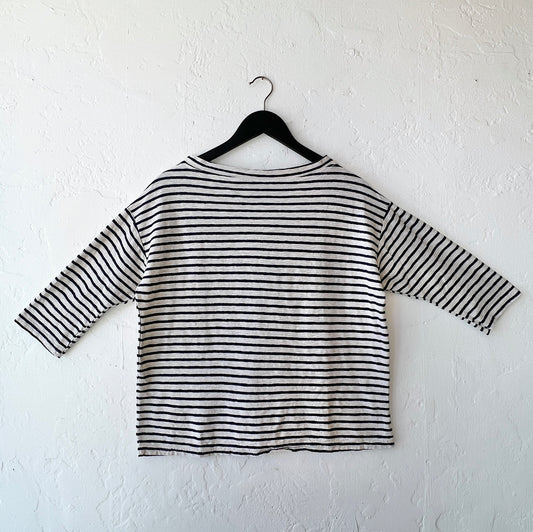 Mock Boatneck Tee in Jicama & Navy Stripe