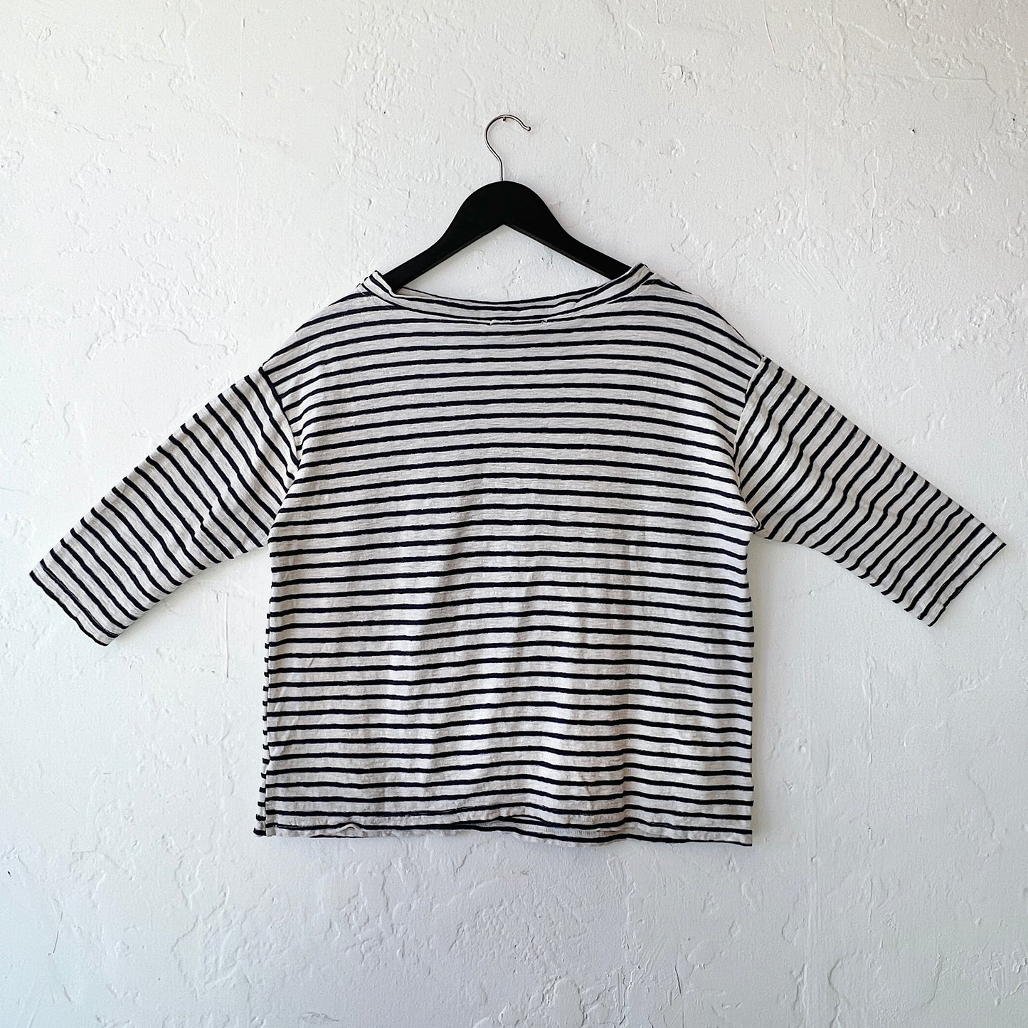 Mock Boatneck Tee in Jicama & Navy Stripe
