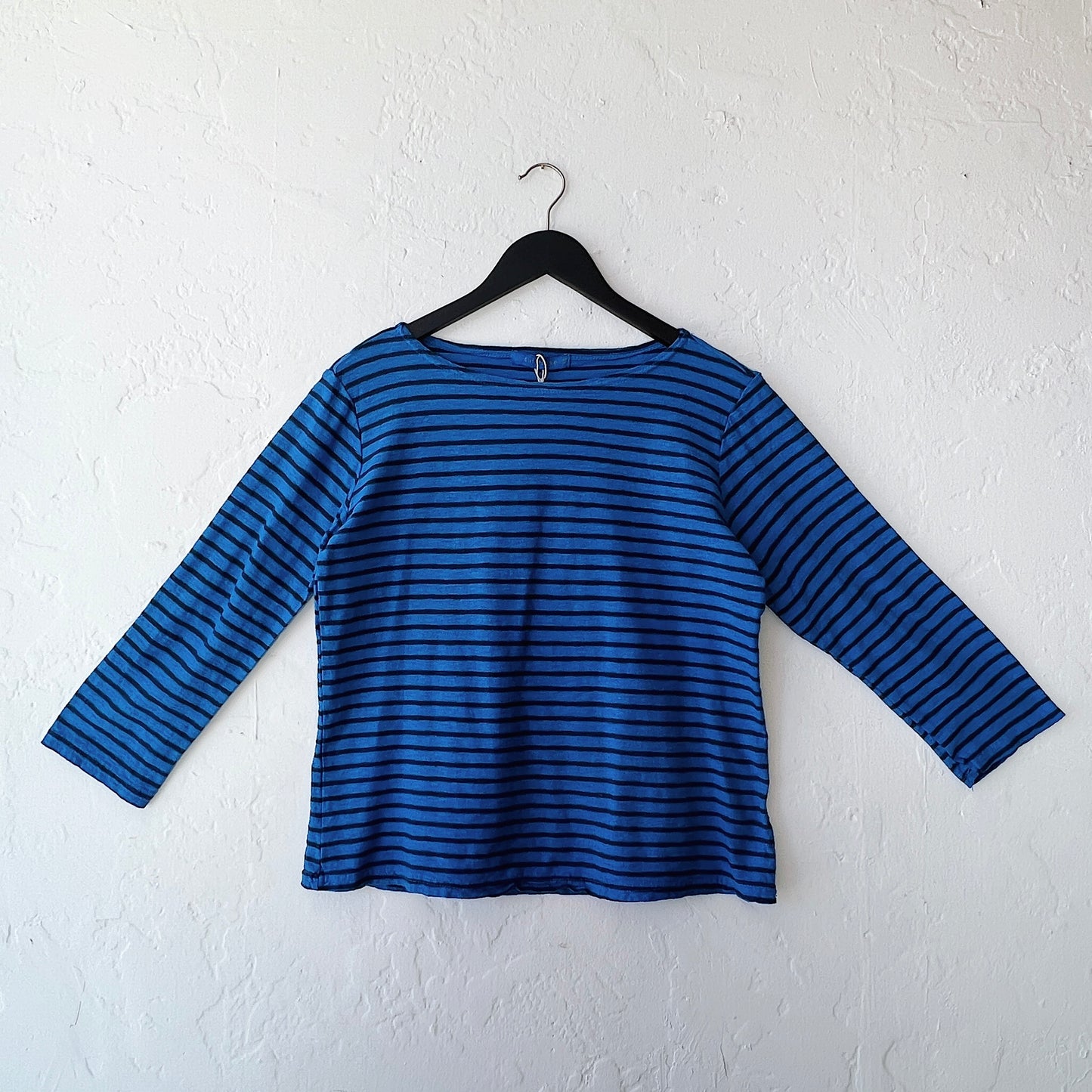 3/4 Sleeve Boatneck Top in Vivid Blue & Navy Stripe