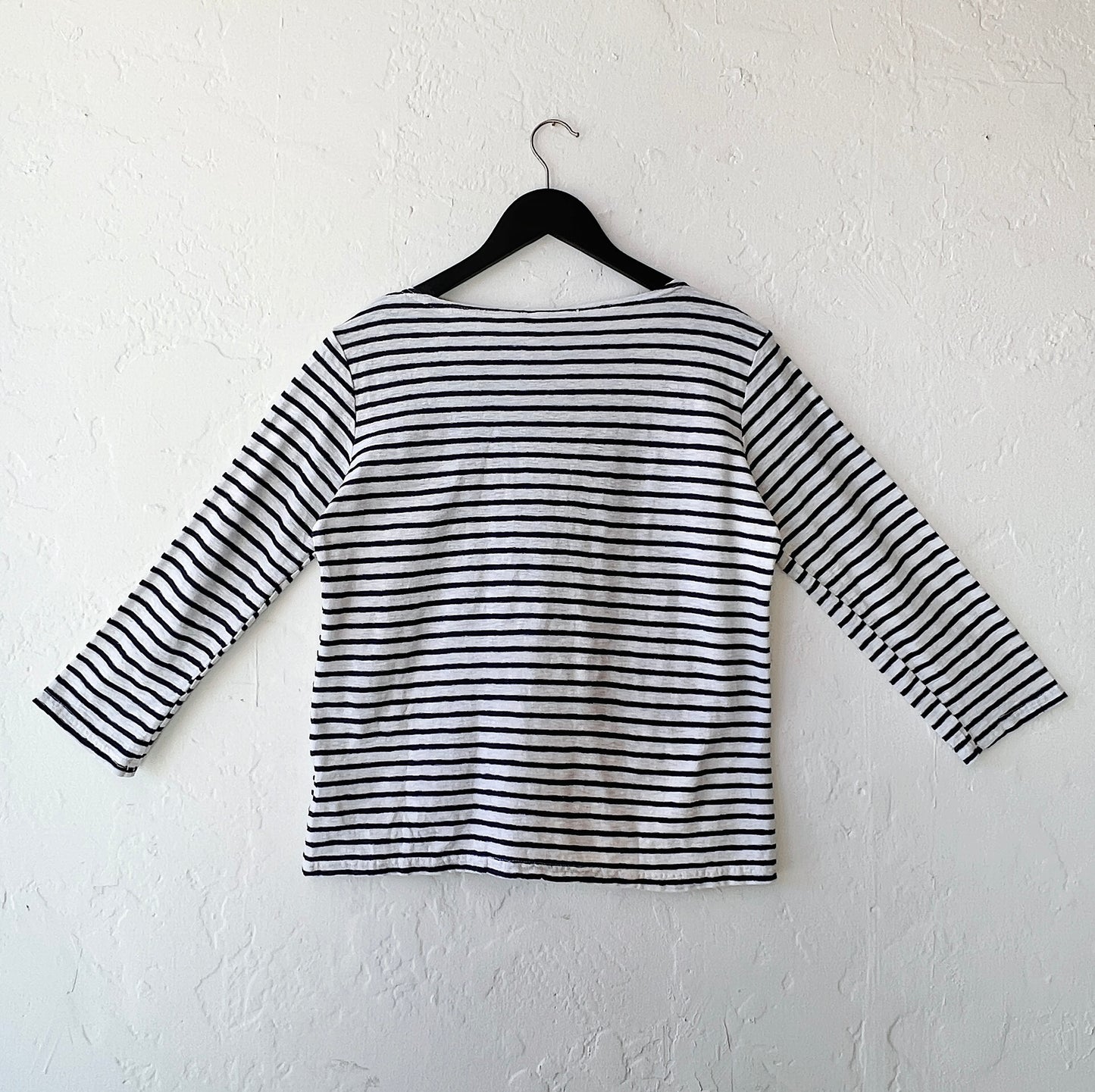 3/4 Sleeve Boatneck Top in Laundered & Navy Stripe
