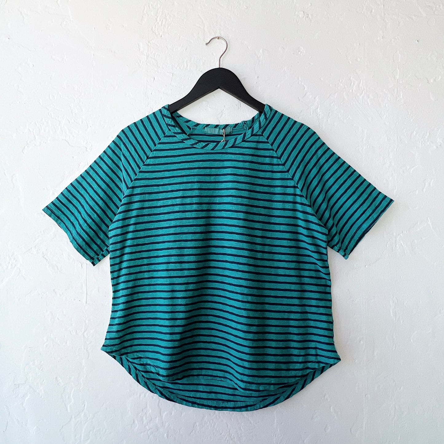 Boxy Raglan Sleeve Tee in Riviera & Navy Stripe