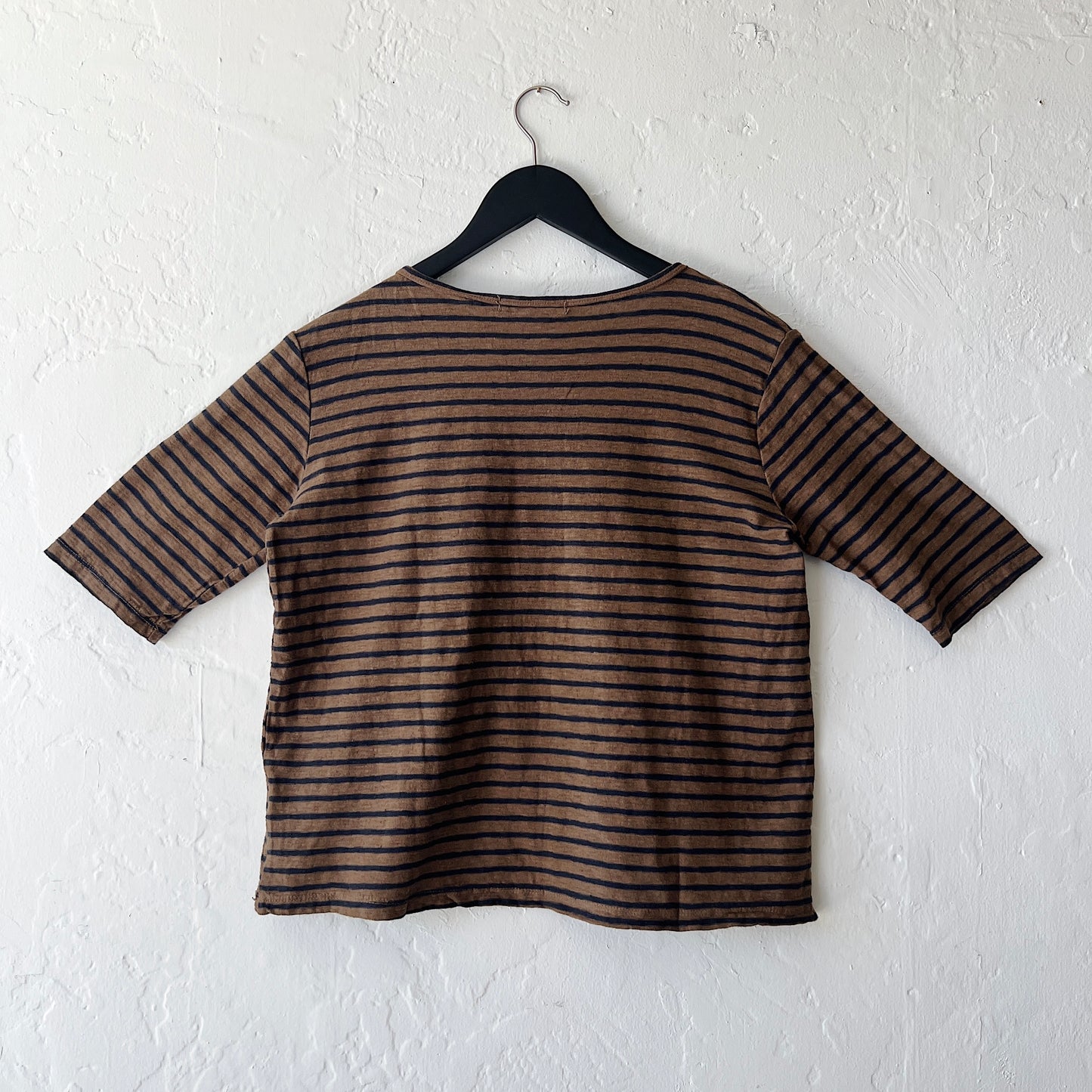 Elbow Sleeve Top in Coconut & Navy Stripe