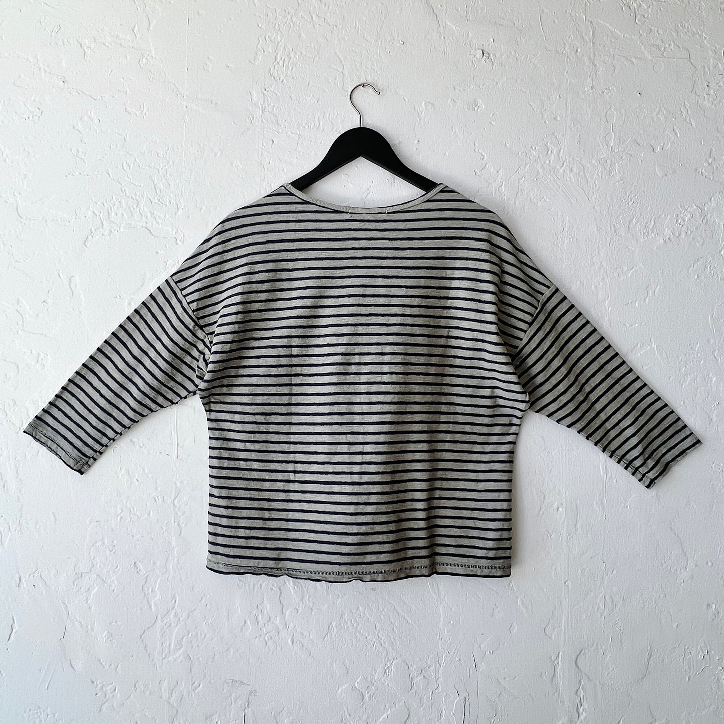 Boxy Pocket Tee in Balsam Green & Navy Stripe