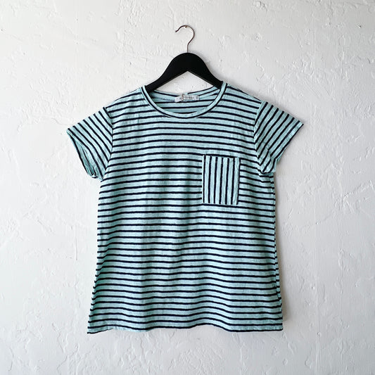 Easy Tee with Pocket in Fountain & Navy Stripe