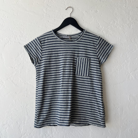 Easy Tee with Pocket in Overcast & Navy Stripe