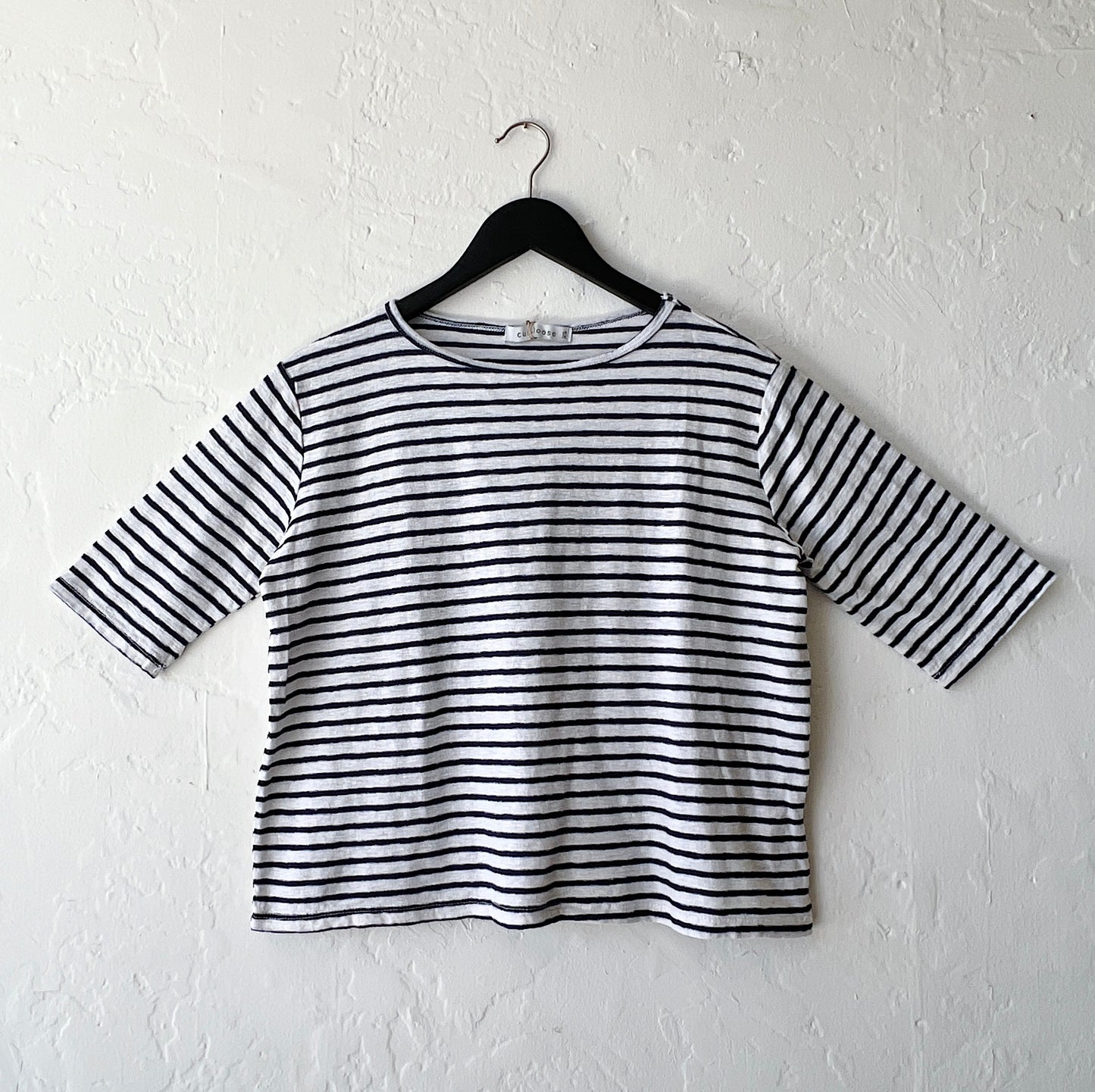 Elbow Sleeve Top in Laundered & Navy Stripe