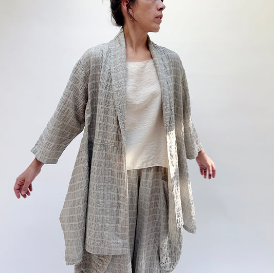 Gaia Open Jacket in Stripe Crinkle Moon Rock