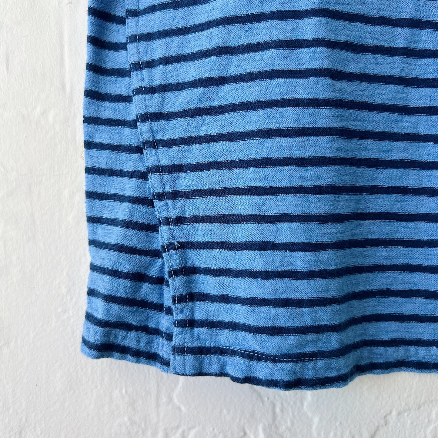 Short Sleeve Slit Hem Tee in Navy and Forget Me Not Stripe