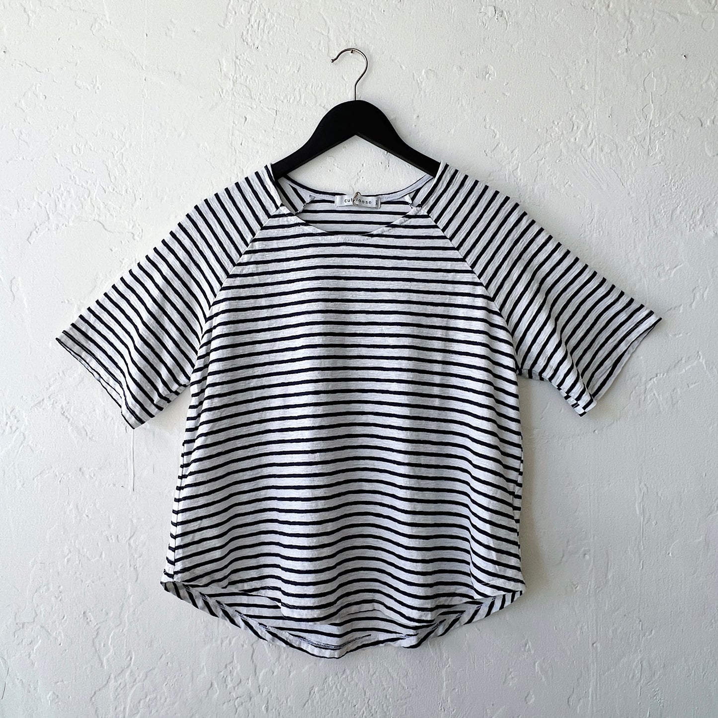 Boxy Raglan Sleeve Tee in Laundered Stripe