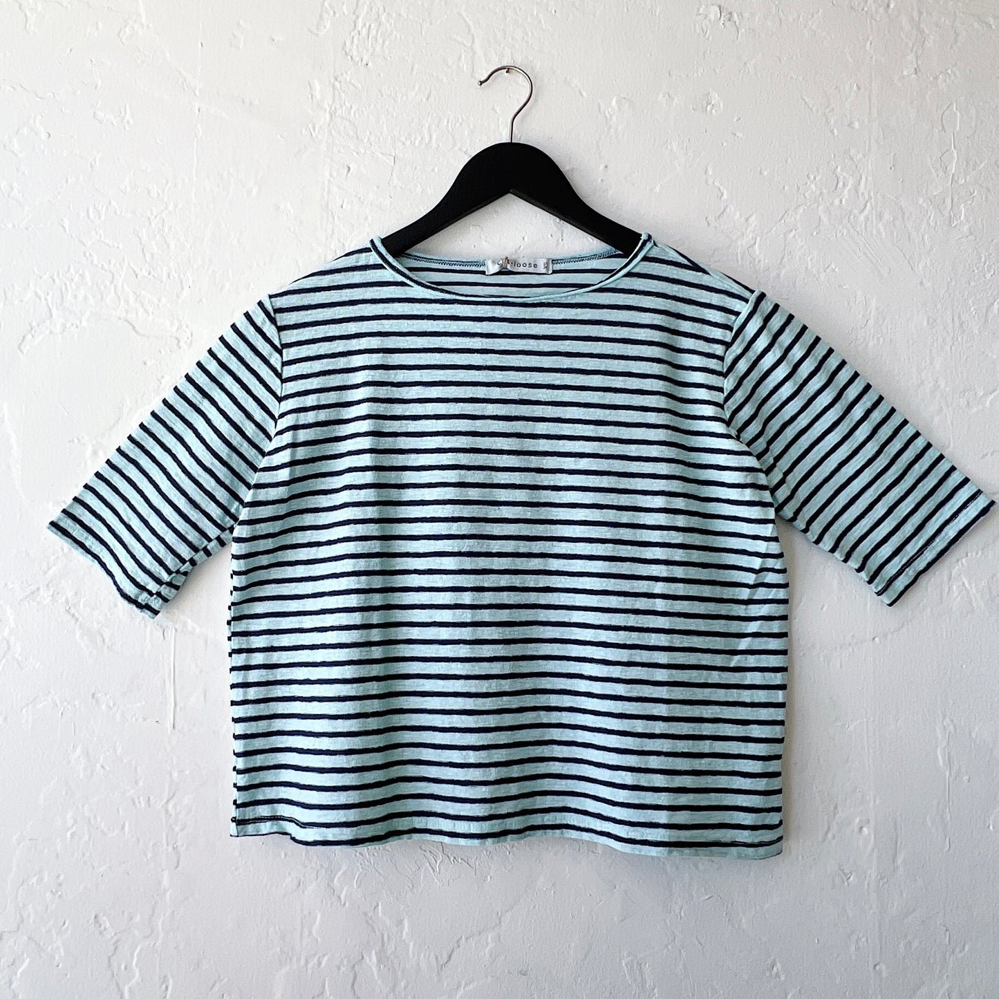 Elbow Sleeve Top in Fountain & Navy Stripe