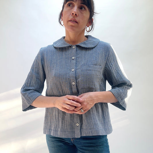 Rowan Casual Blouse in Navy Check