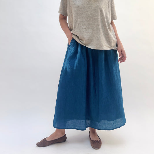 Woven Linen Skirt in Light Indigo