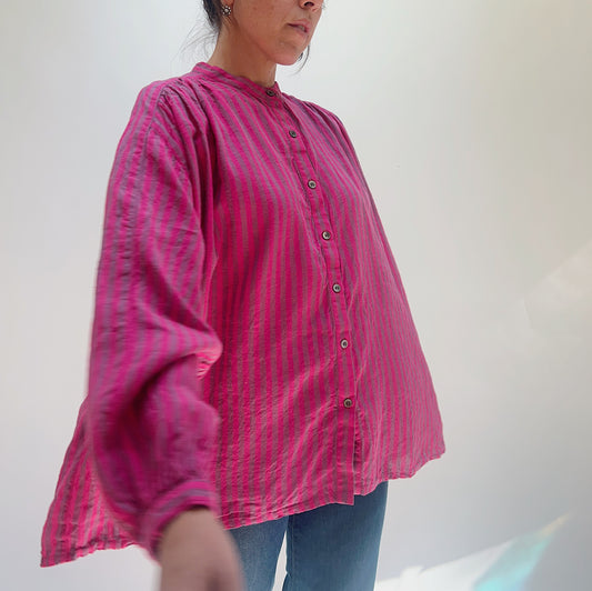 Woven Striped Shirt in Bright Pink