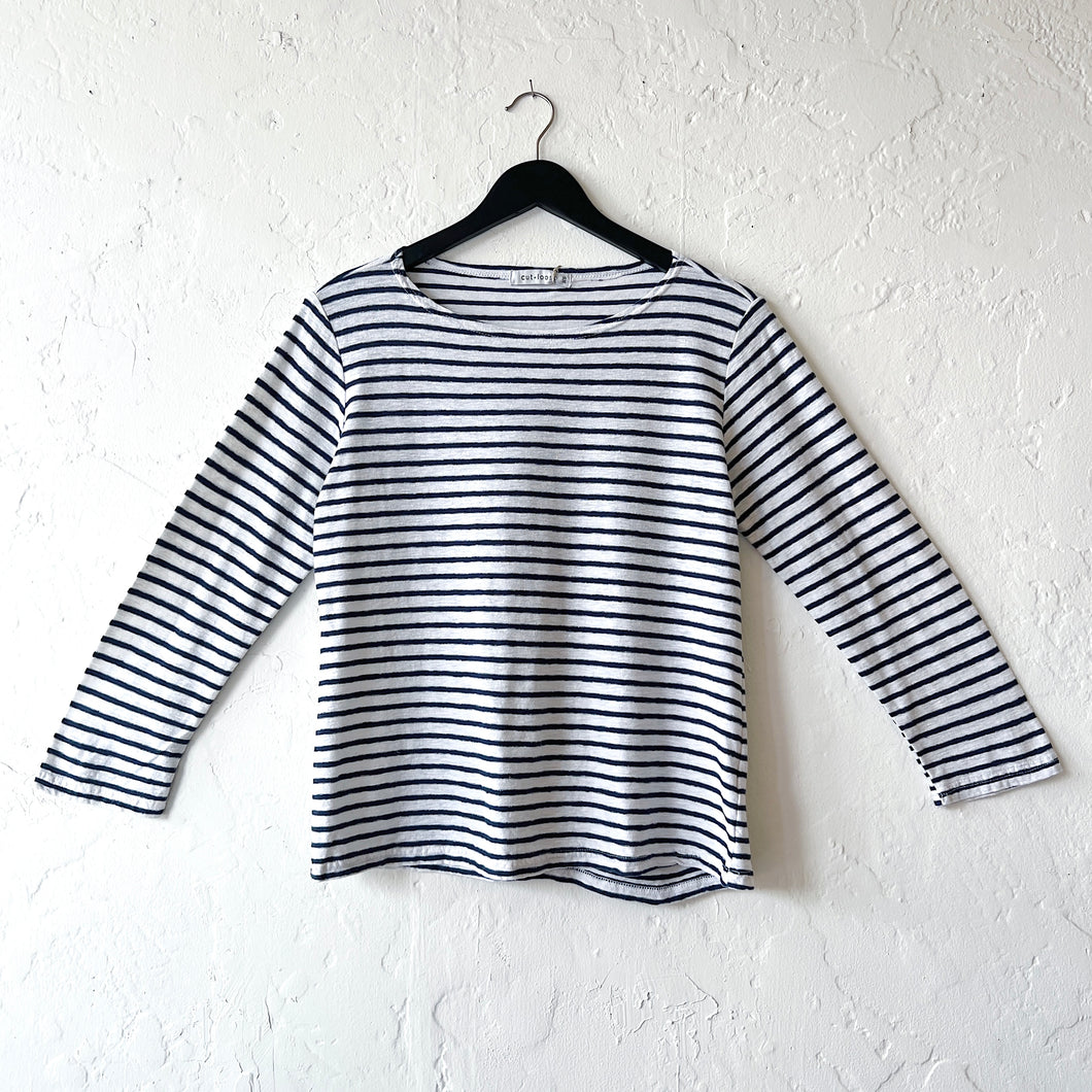 Cut Loose | 3/4 Sleeve Boatneck Top in Laundered & Navy Stripe