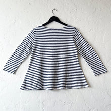 Load image into Gallery viewer, Cut Loose | 3/4 Sleeve A-Line Boatneck Top in Laundered &amp; Navy Stripe
