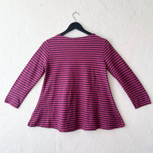 Load image into Gallery viewer, Cut Loose | 3/4 Sleeve A-Line Boatneck Top in Rhubarb &amp; Navy Stripe

