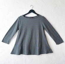 Load image into Gallery viewer, Cut Loose | 3/4 Sleeve A-Line Boatneck Top in Clay &amp; Navy Stripe
