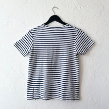 Load image into Gallery viewer, Cut Loose | Short Sleeve Slit Hem Tee in Navy and Laundered Stripe
