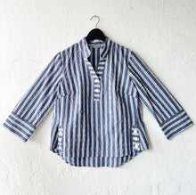 Load image into Gallery viewer, Palm Beach Stripe Ribbon Trim Tunic in Indigo
