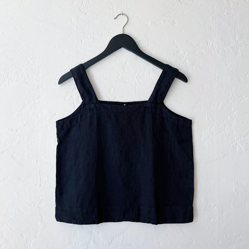 Cut Loose | Square Neck Linen Tank in Black