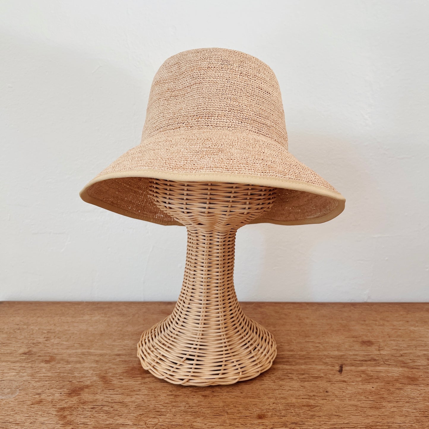Crochet Raffia Bucket Hat with Ribbon Trim