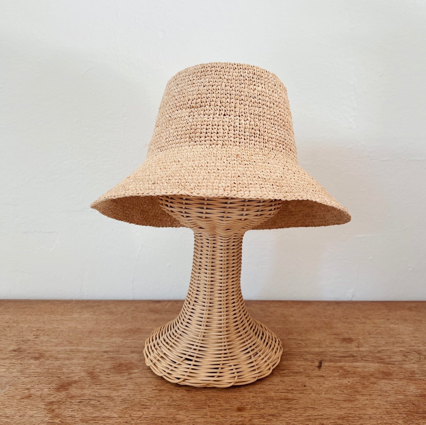 Natural Crochet Raffia Downward Brim Hat