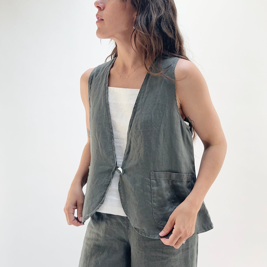 Cut Loose | One Button Linen Vest in Clay