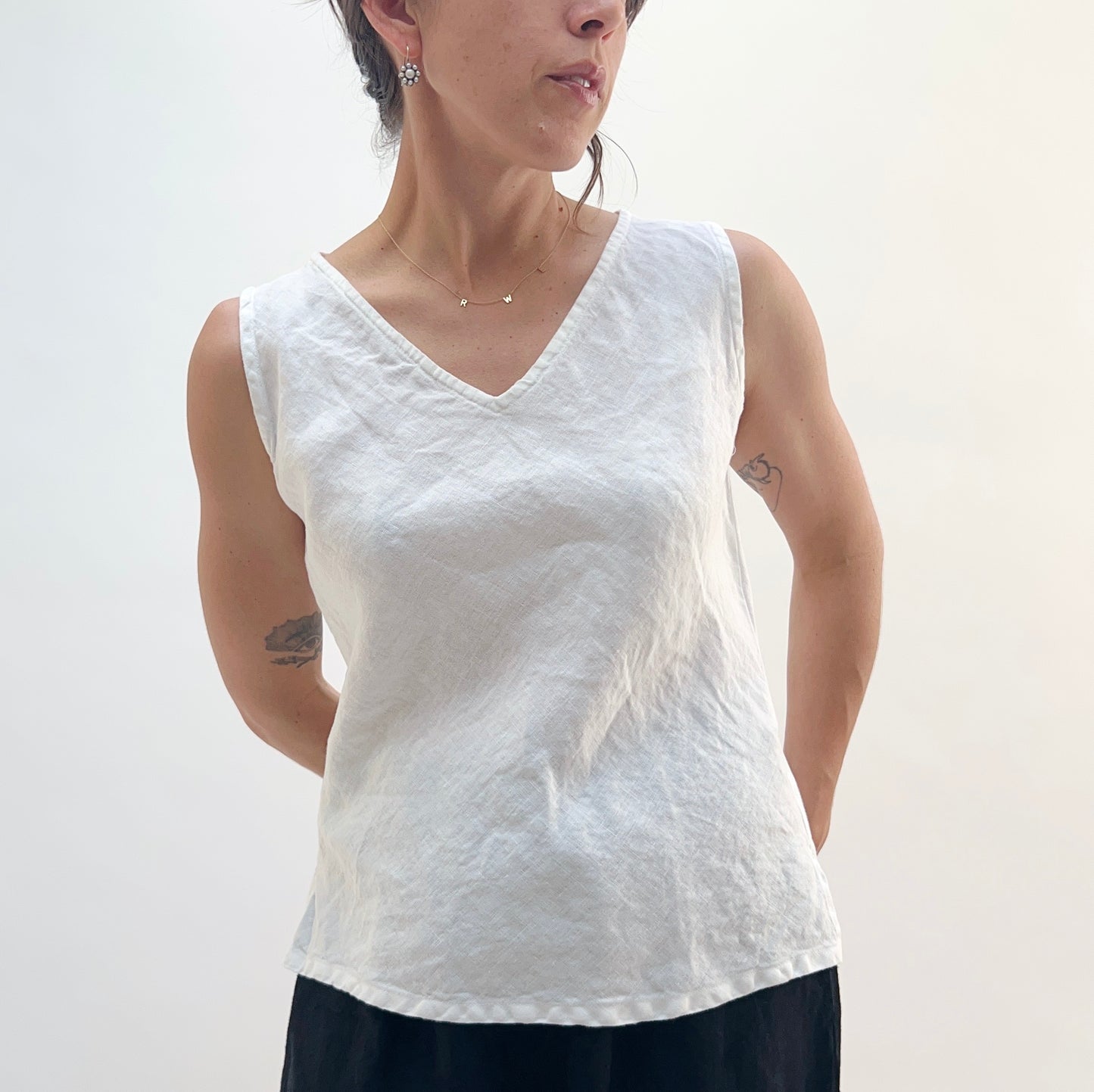Linen V-Neck Bias Tank in White