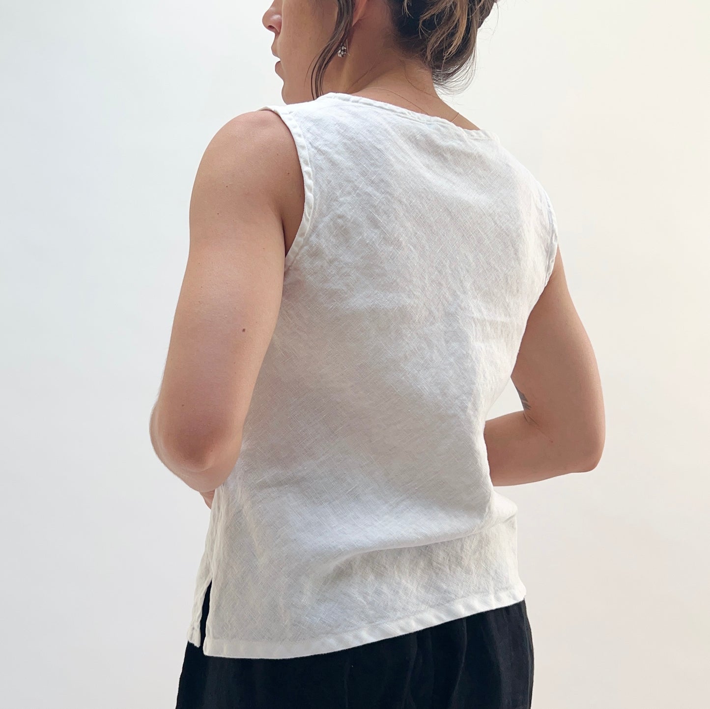 Linen V-Neck Bias Tank in White