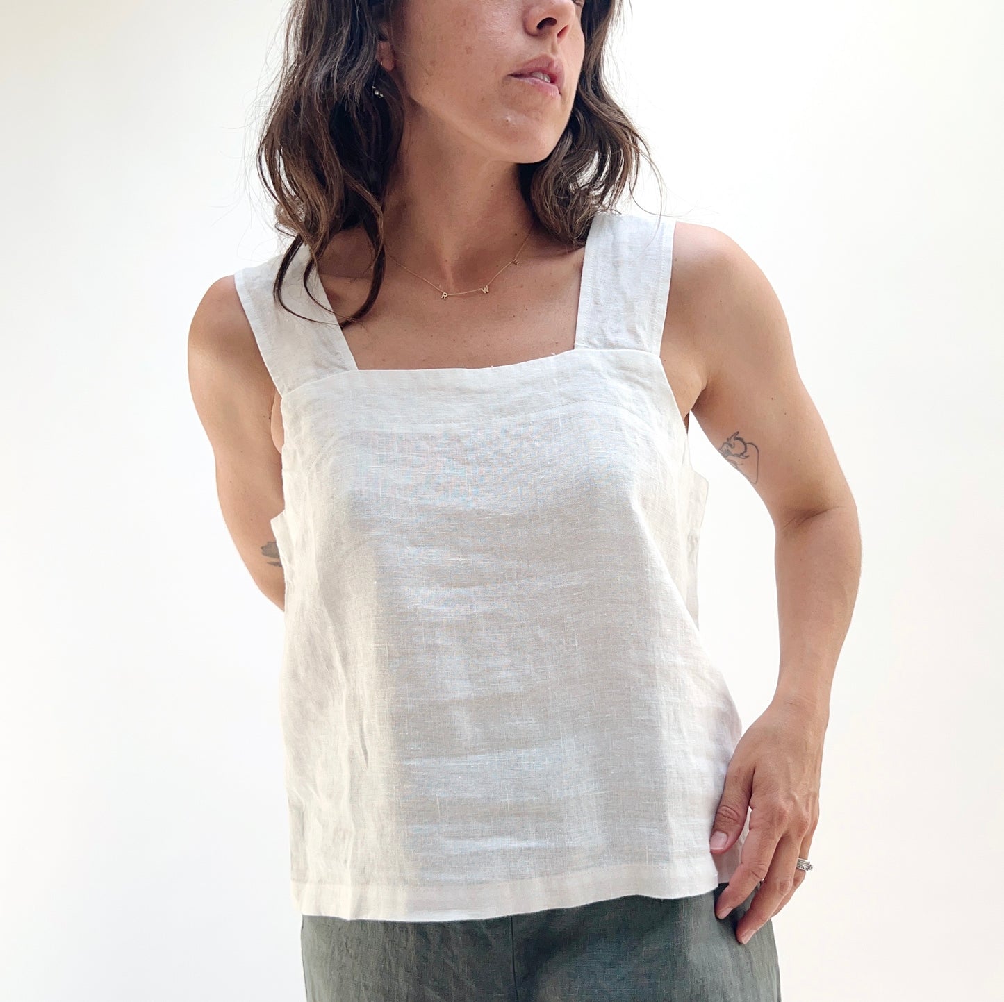 Linen Strap Tank in Salt