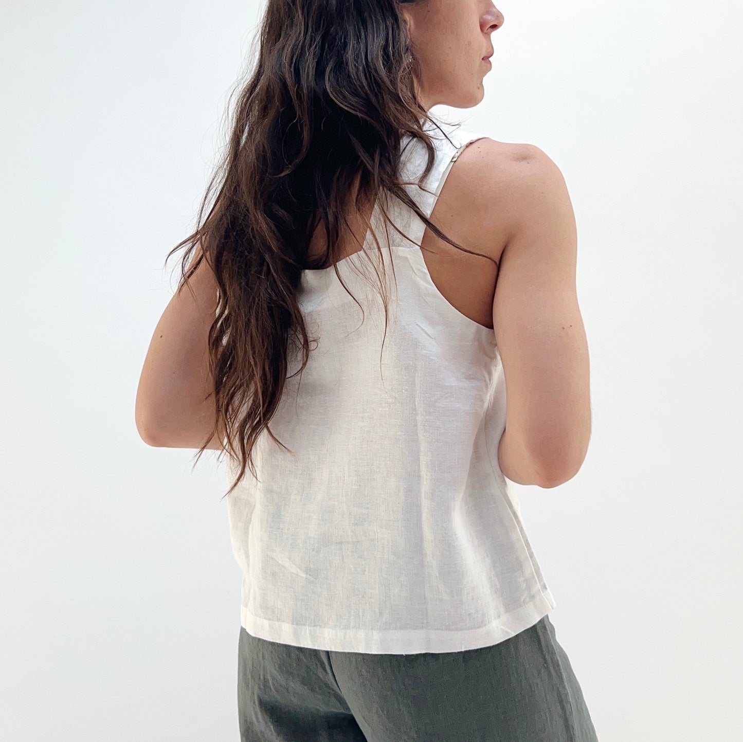 Linen Strap Tank in Salt