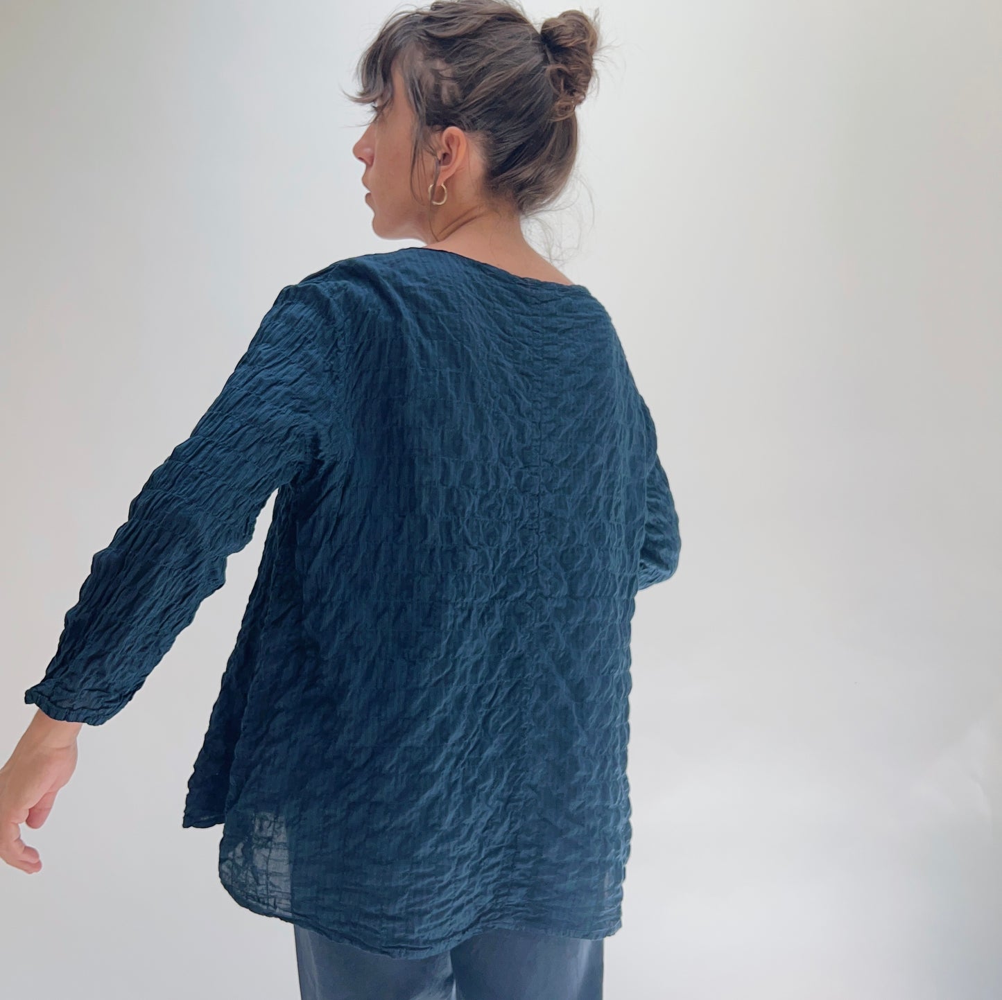 3/4 Sleeve A-Line Grid Top in Etan
