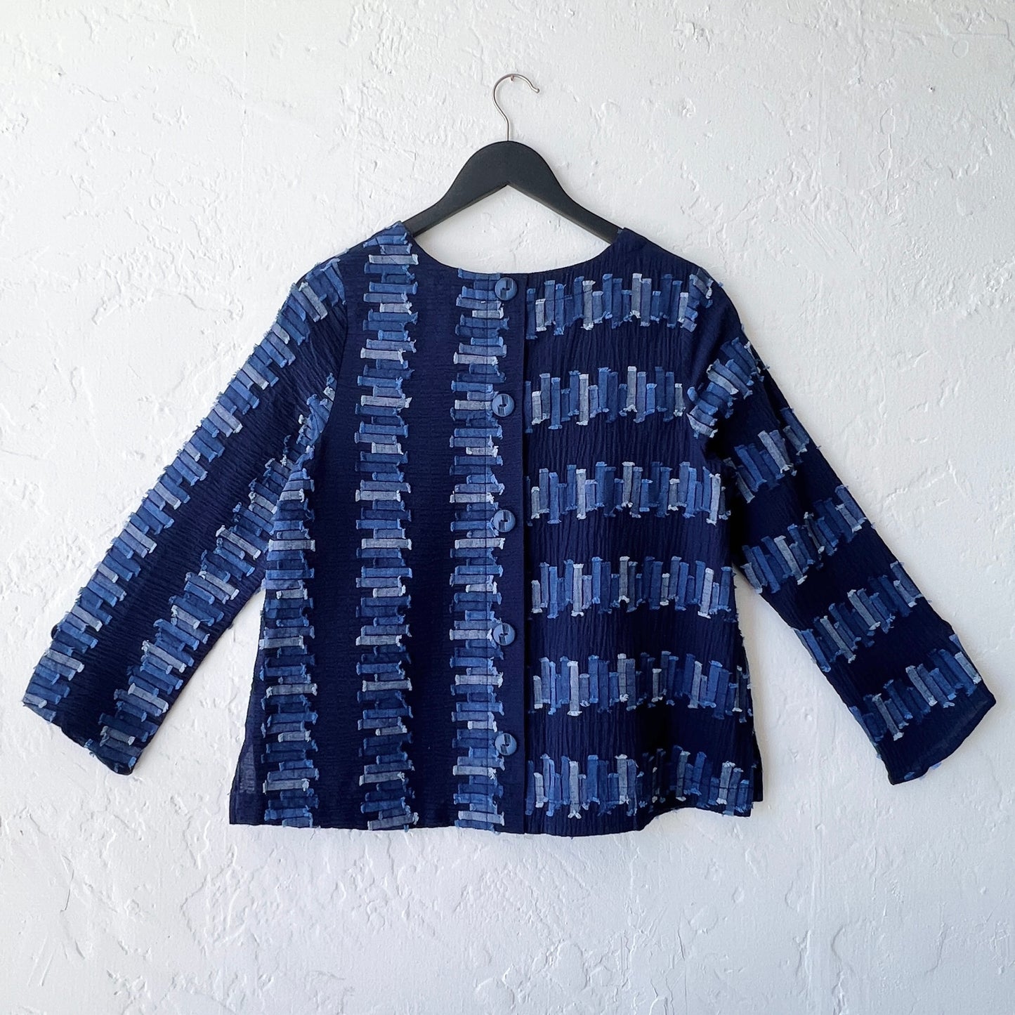 Embroidered Cotton Button Back Pullover in Navy
