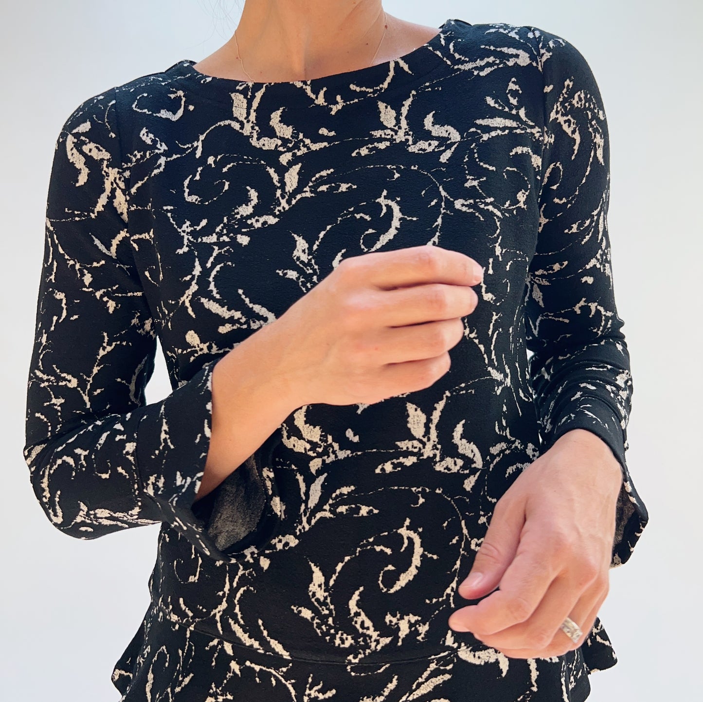 Jacquard Scroll Peplum Top in Dove