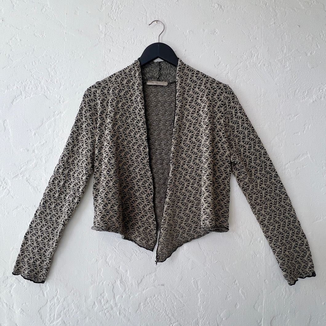 Cut Loose | Wavy Crochet Knit Cropped Cardigan in Lentil